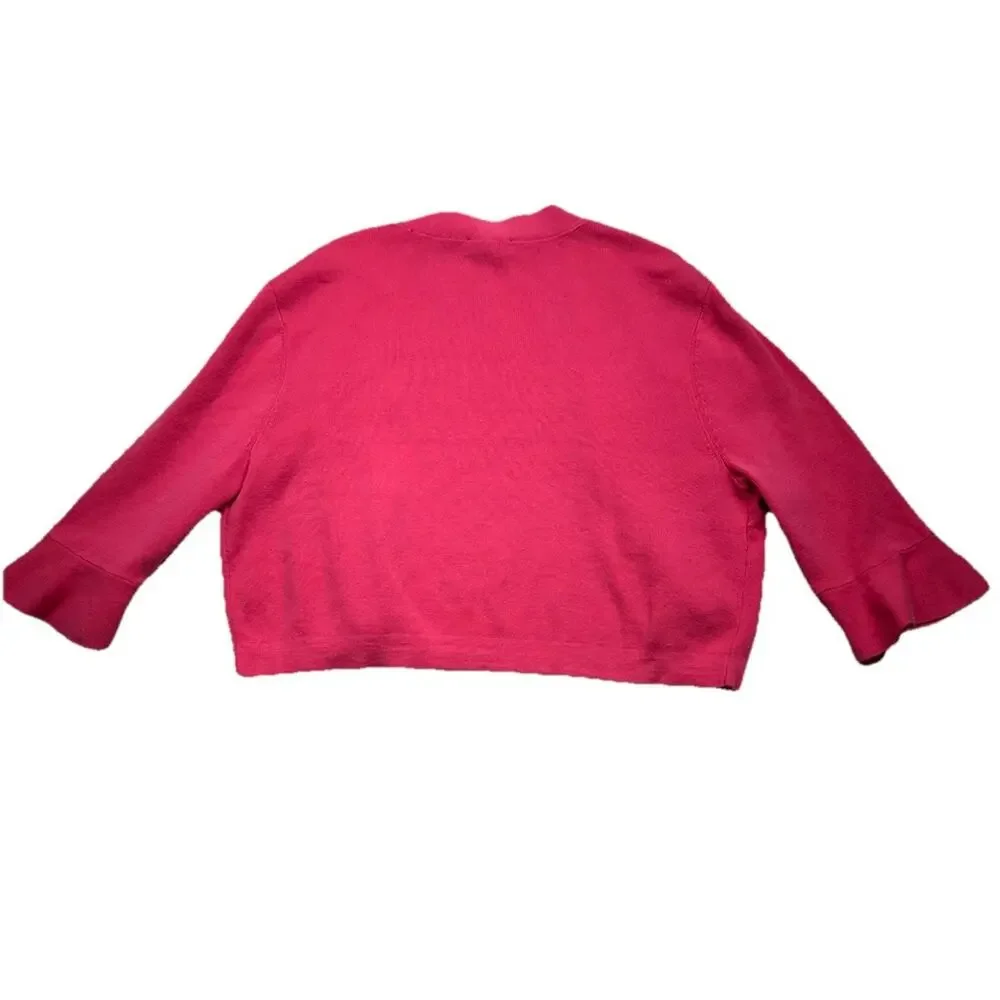 Talbots Open Cardigan Crop Sweater Womens Large Ruffle Sleeve Pink